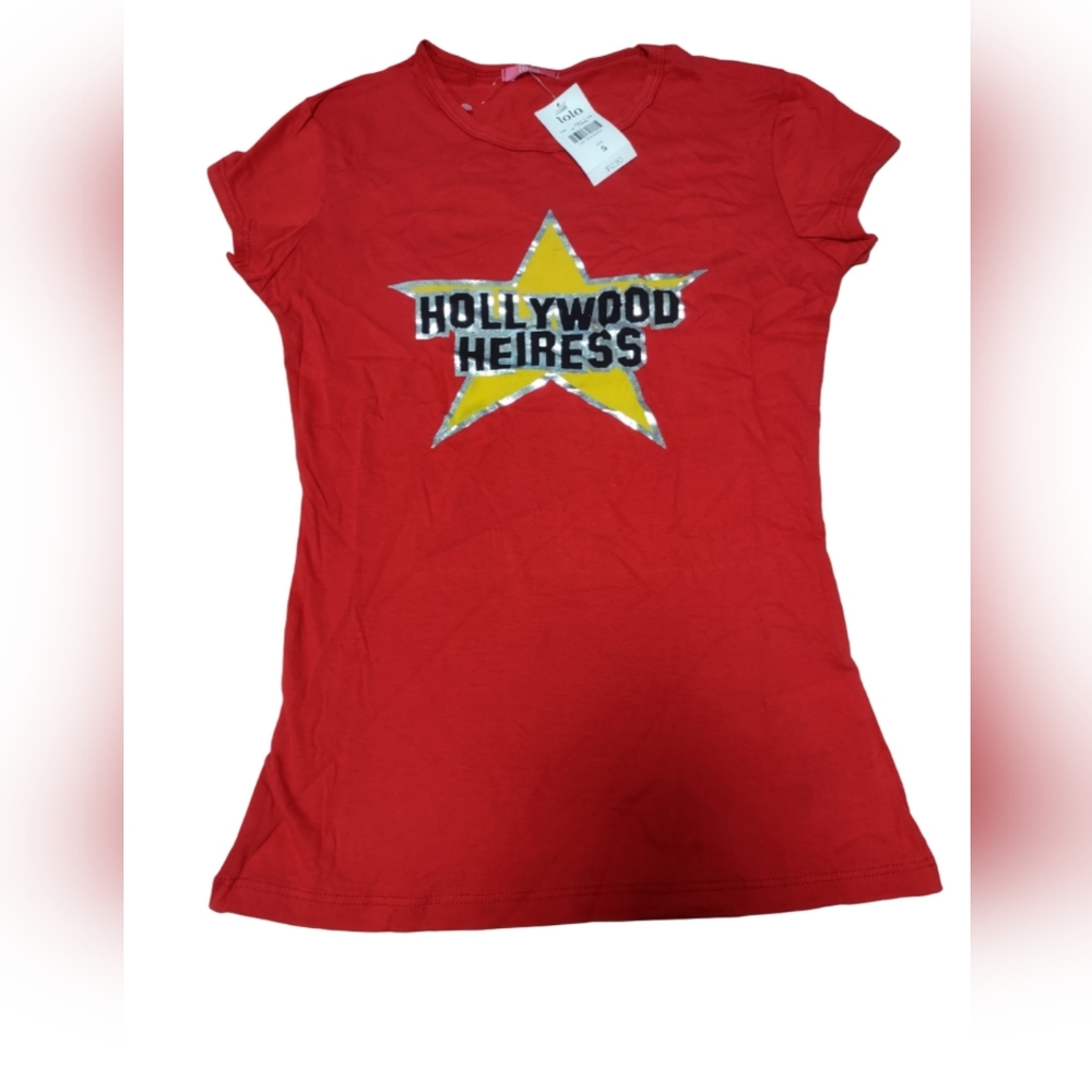 Red T-Shirt with Star Design NWT Small "Chinese" Vintage "Hollywood Heiress"